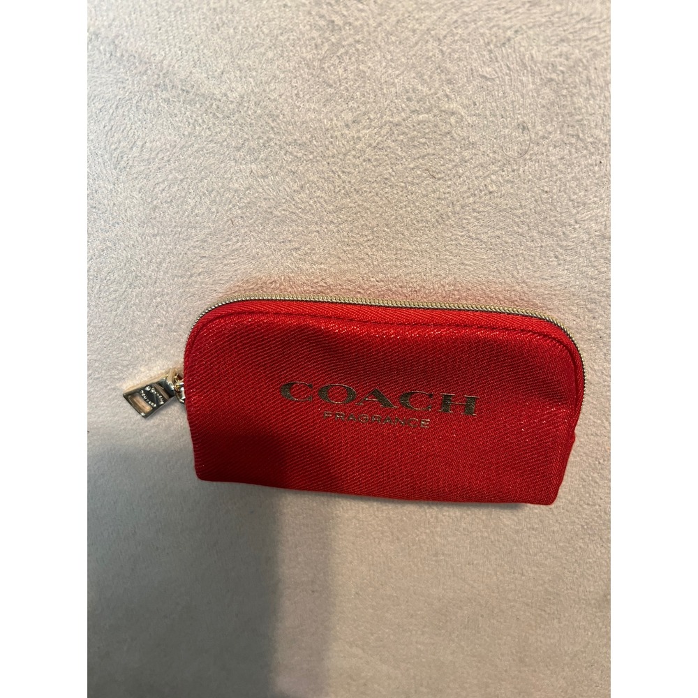 Coach Fragrance Red Glitter Cosmetic Pouch Makeup Bag Gold Zip Small New - Picture 11 of 12